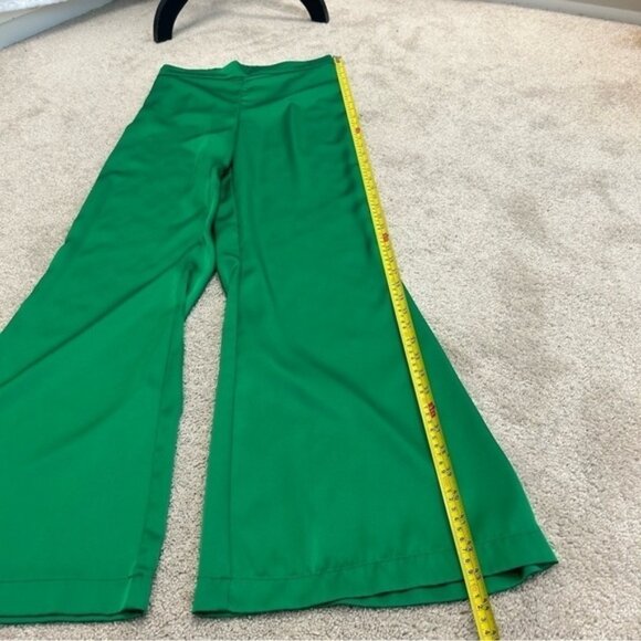Rachel Zoe green satin effect flowy high waisted pull on trouser dress pants S - Picture 8 of 10